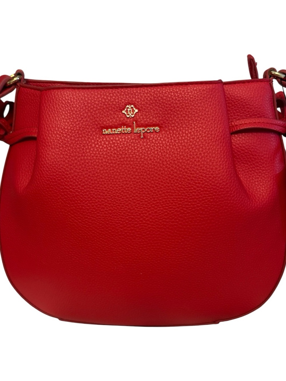 NWT Nanette Lepore Red Pebbled Leather Crossbody with Gold Logo Retail $98
